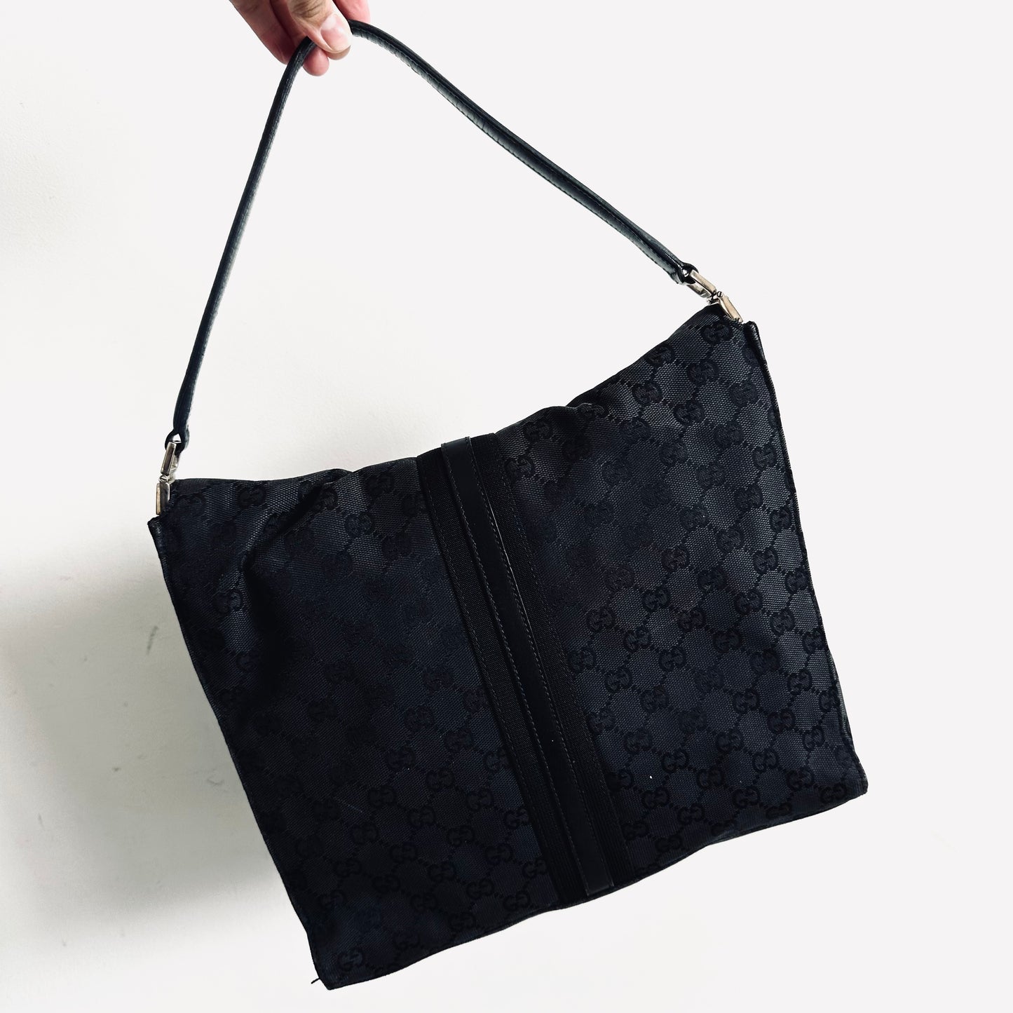 Gucci Jackie Black GG Monogram Logo Hobo Vintage Shoulder Tote Bag