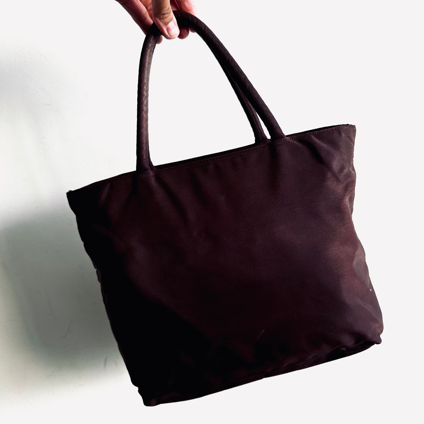 Prada Maroon Burgundy Red Classic Logo Nylon Shopper Zip Tote Bag