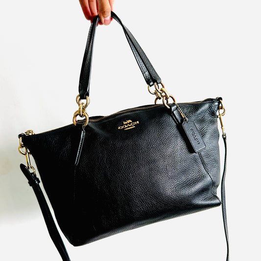 Coach Black GHW Kelsey Satchel 2-Way Top Handle Shoulder Sling Pebbled Leather Bag