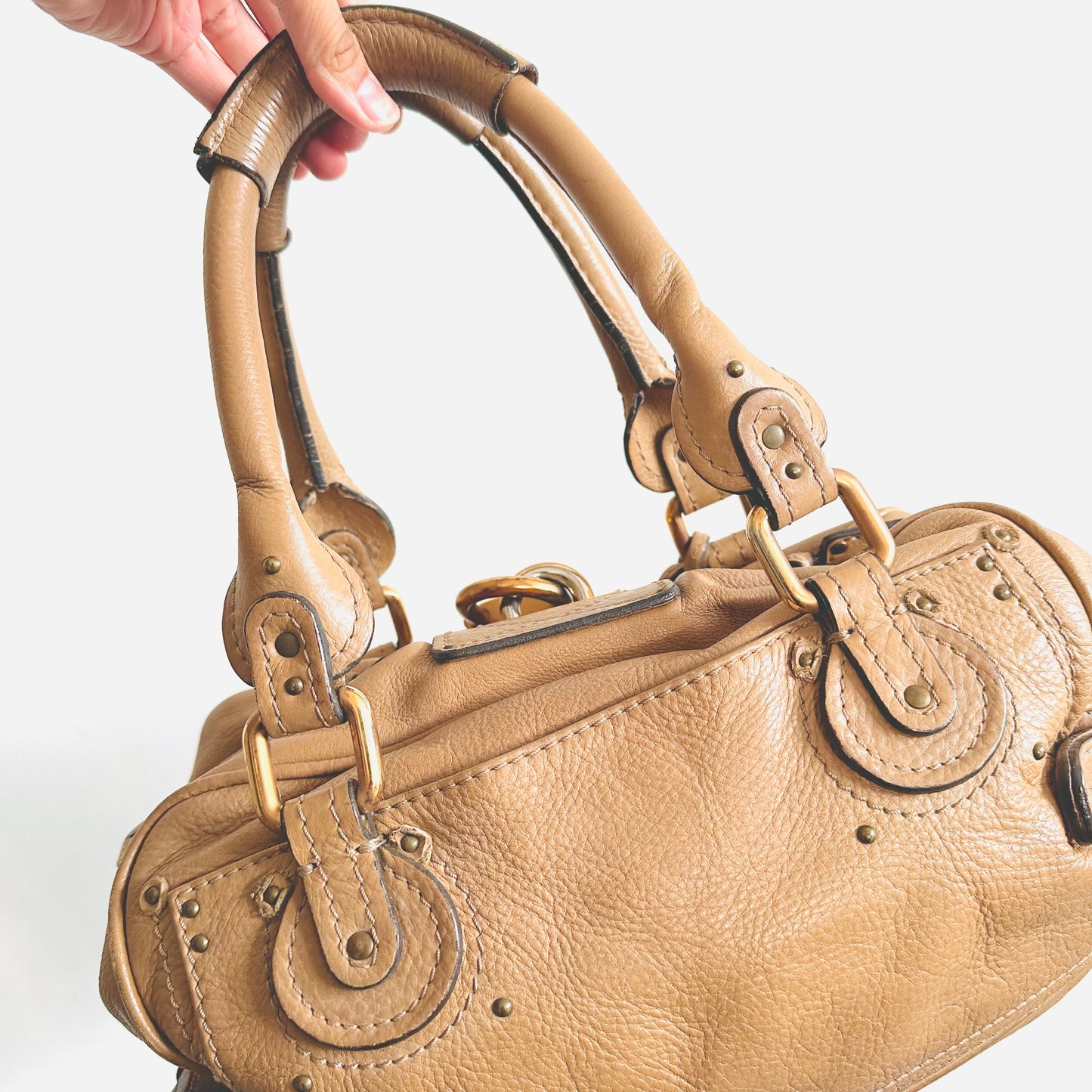 Chloe Paddington Cream Beige Brown GHW Classic Leather Shoulder Tote Bag