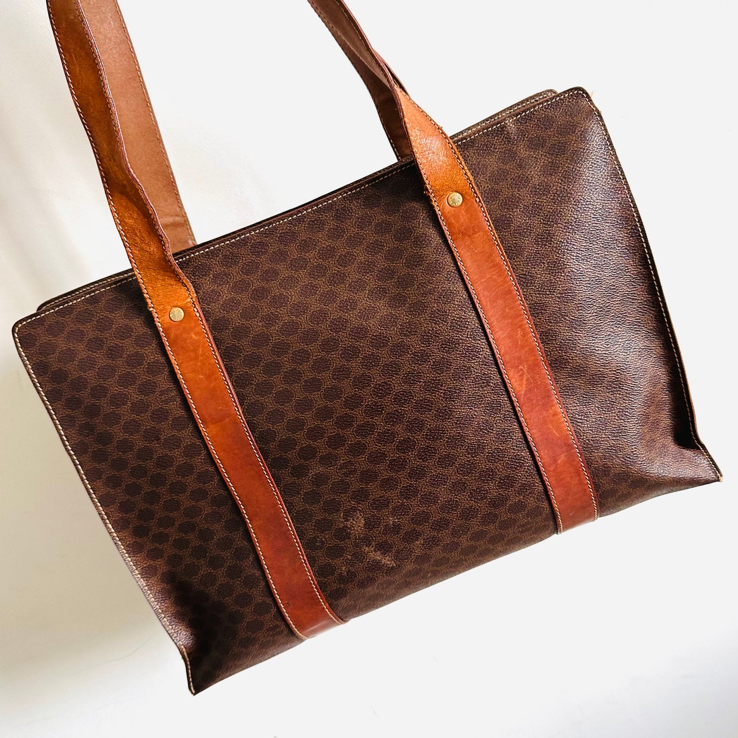Celine Triomphe Macadam Monogram Logo Vintage Zip Shopper Shoulder Tote Bag