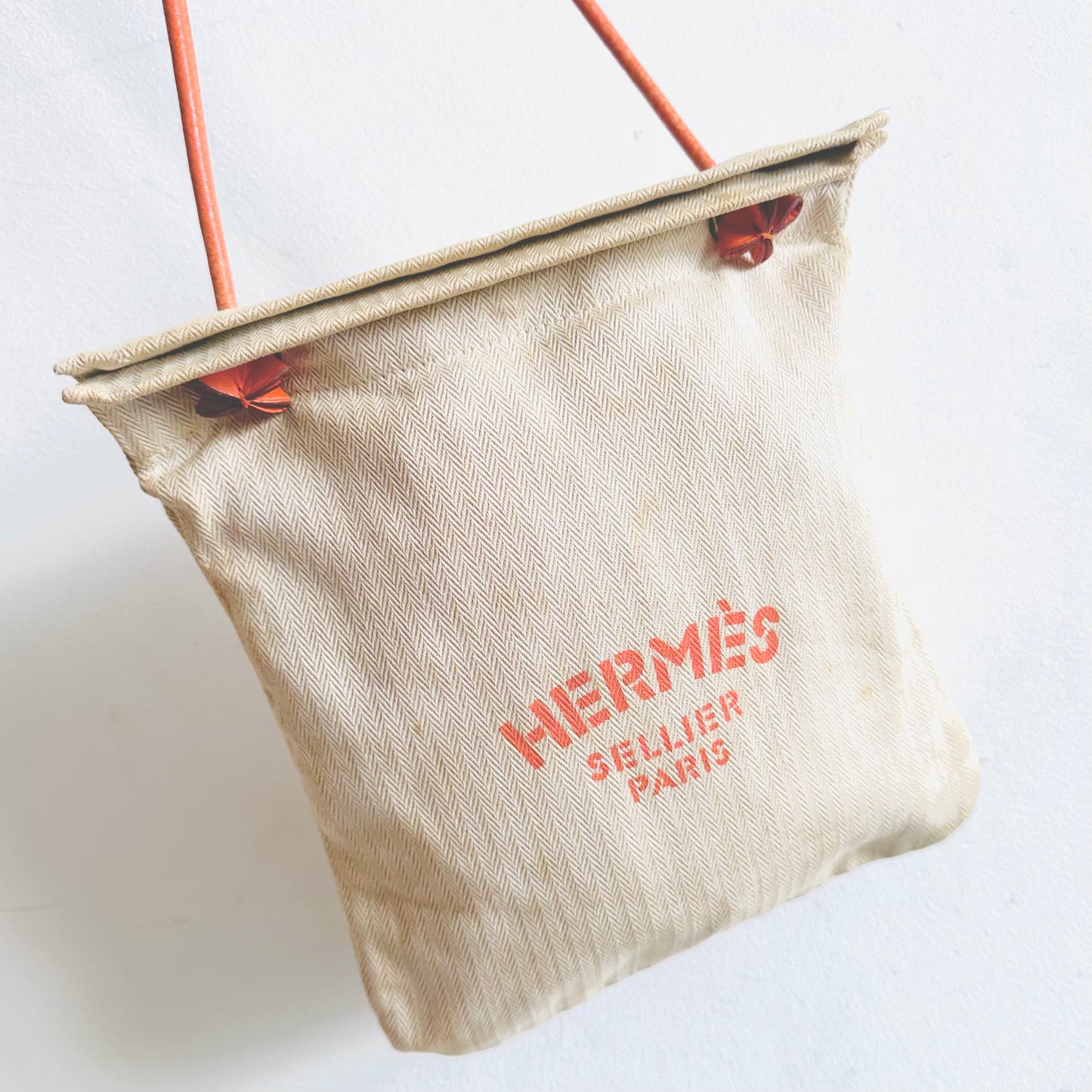 Hermes Aline PM White Toile & Orange Leather Sellier Grooming Shoulder Sling Bag
