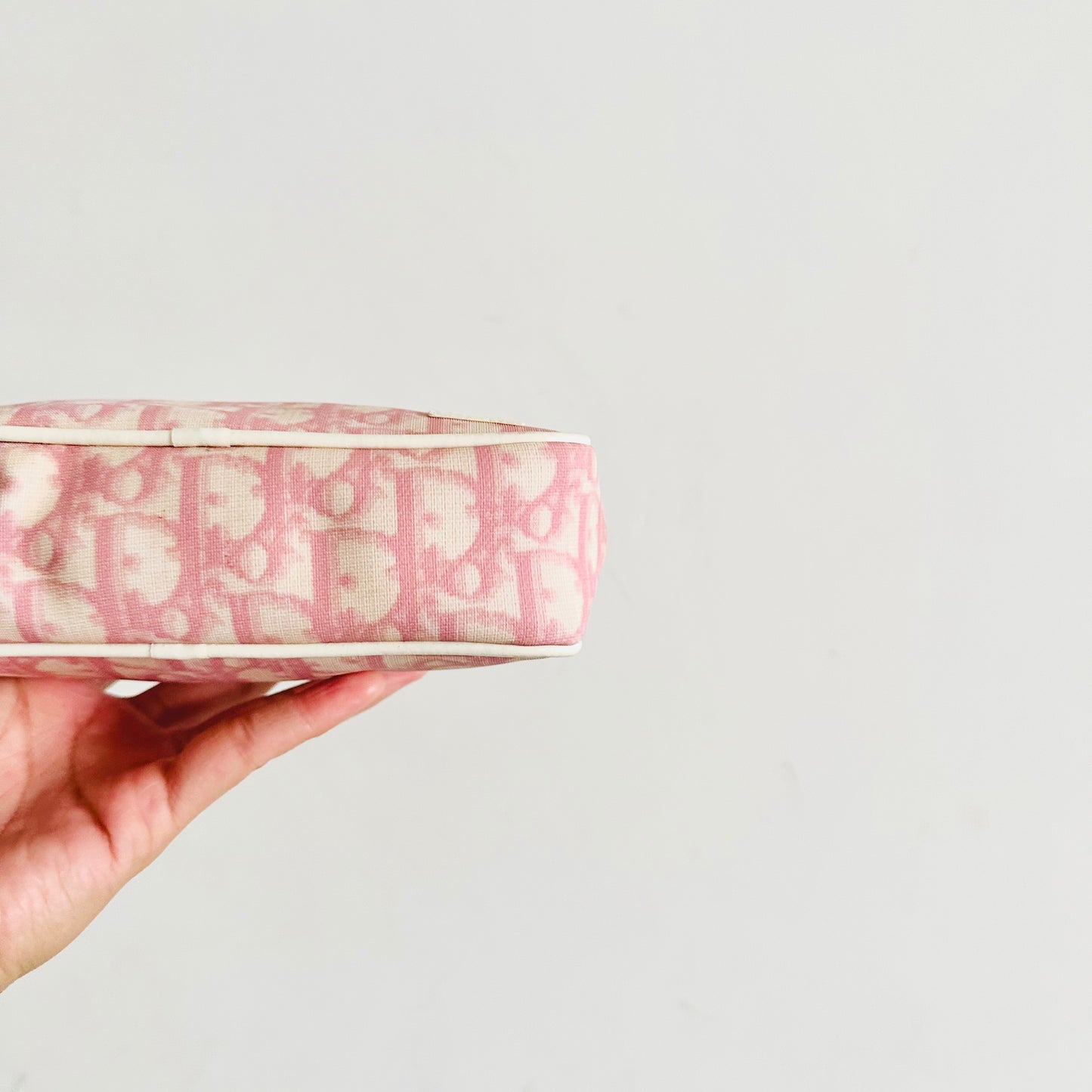 Christian Dior Pink Oblique Monogram Logo Zip Clutch Pouch Case