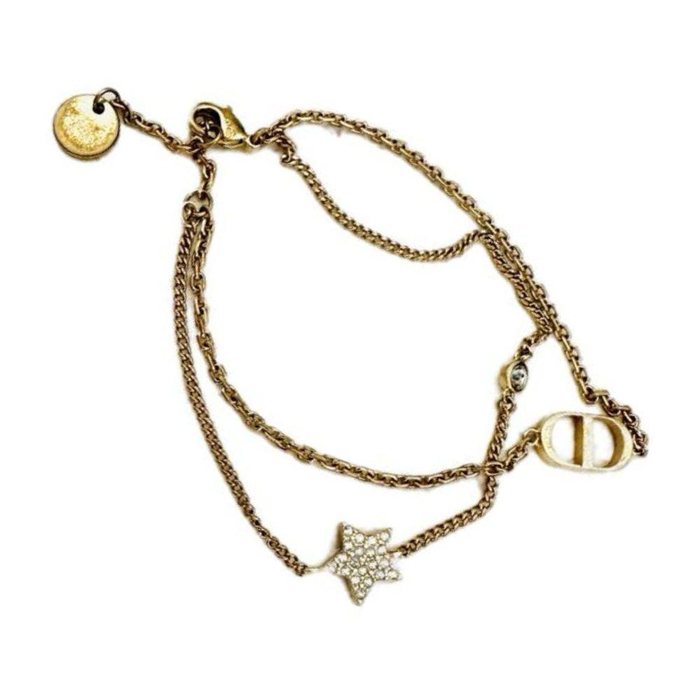 (Up to 21cm) Christian Dior Petit CD Good and Crystals Double Layer Logo Chain Bracelet