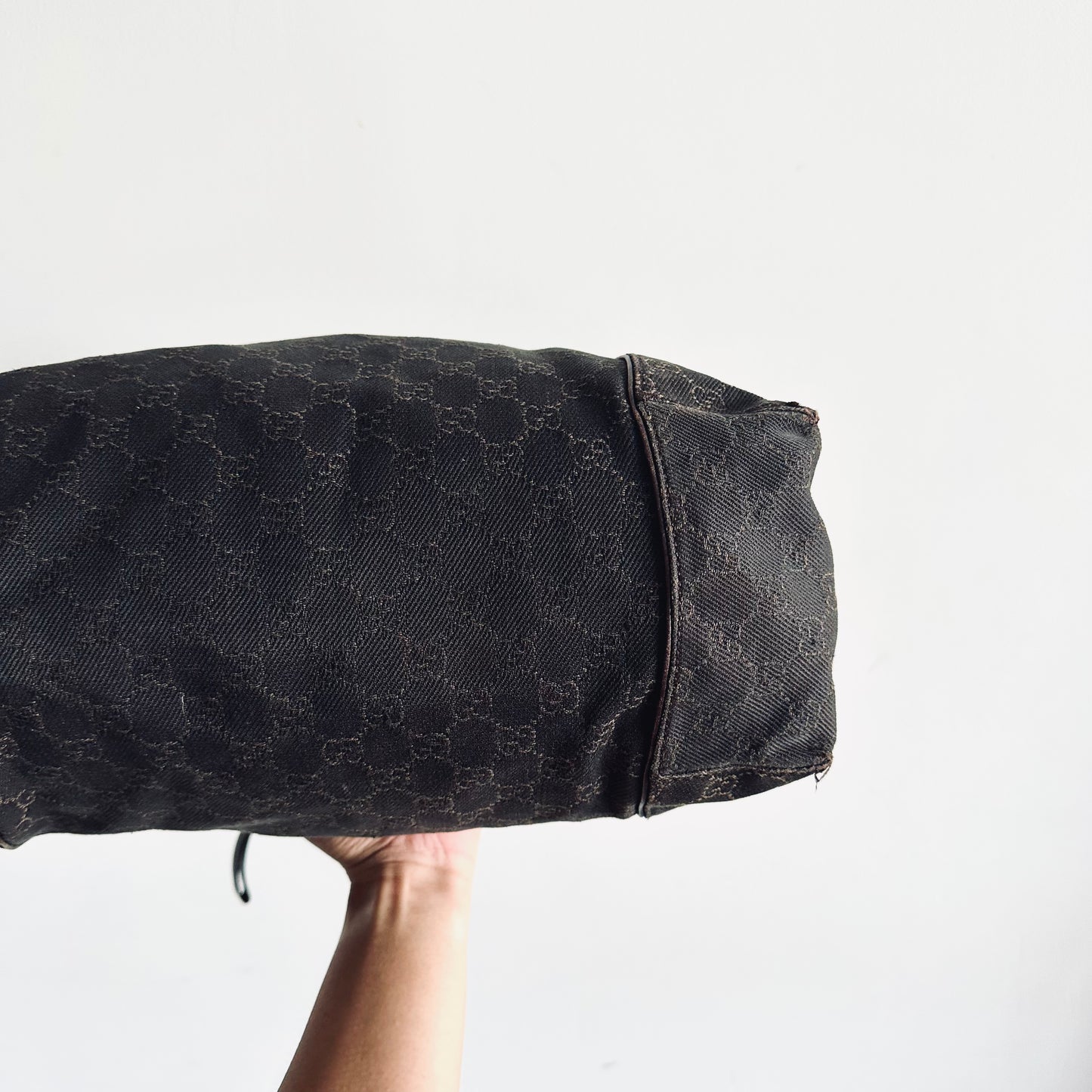 Gucci Black / Dark Brown Micro GG Monogram Logo Hobo Baguette Shoulder Bag