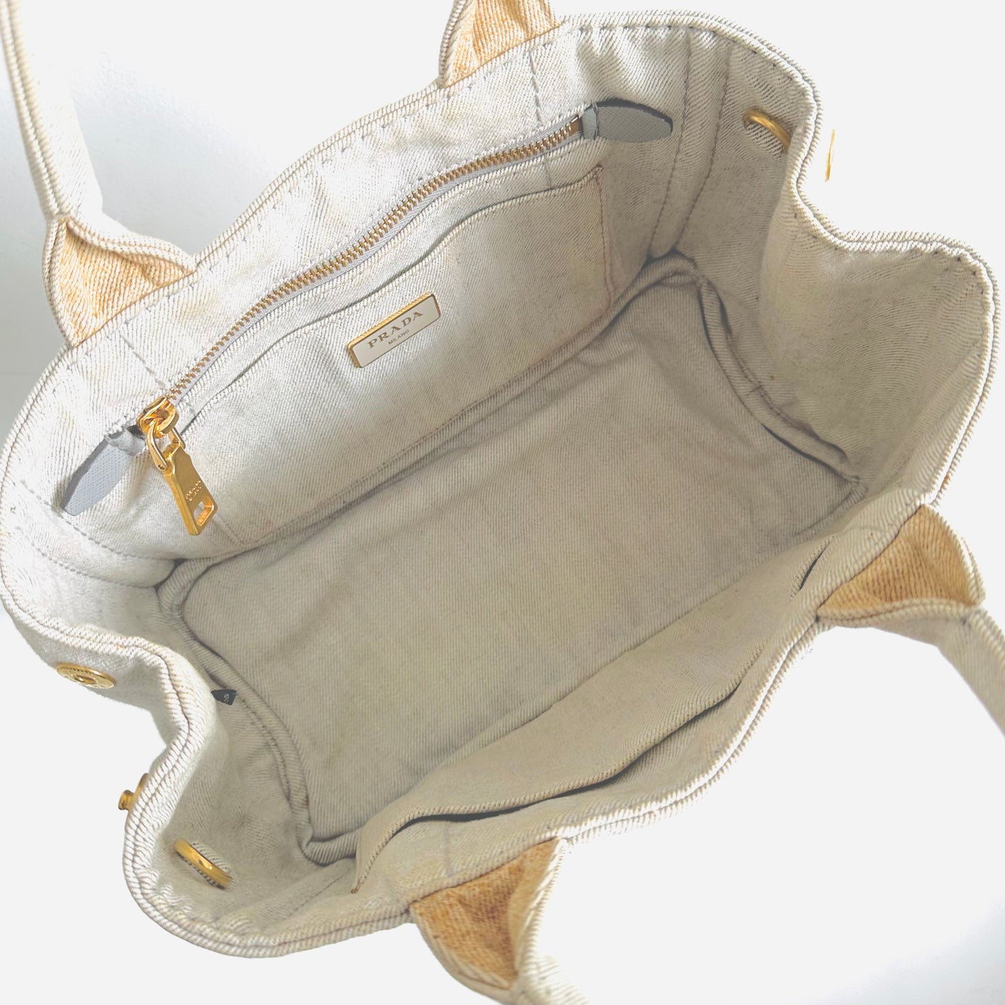 Prada Off White Canapa Small Classic Logo Structured Shopper Tote Bag