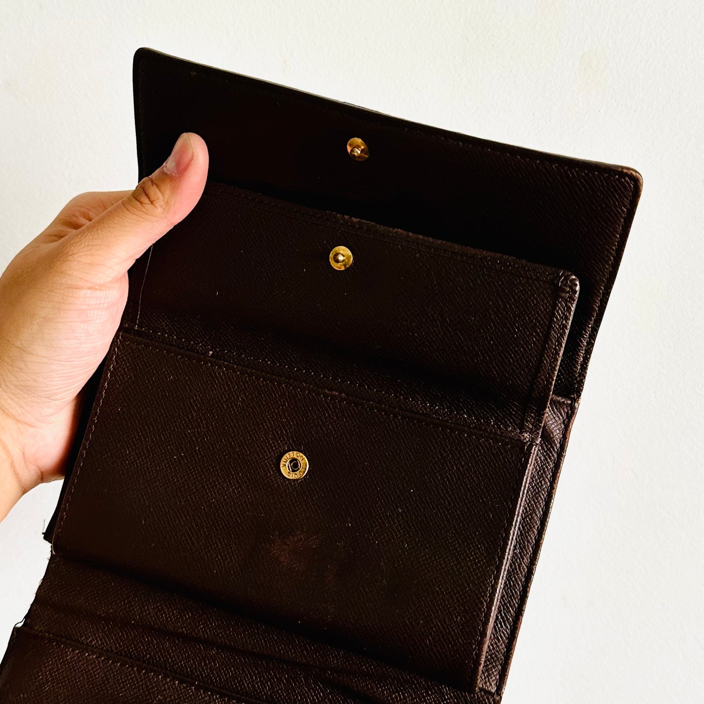 Louis Vuitton LV Porte Tresor Etui Papier Damier Ebene Monogram Logo GHW Flap Compact Wallet