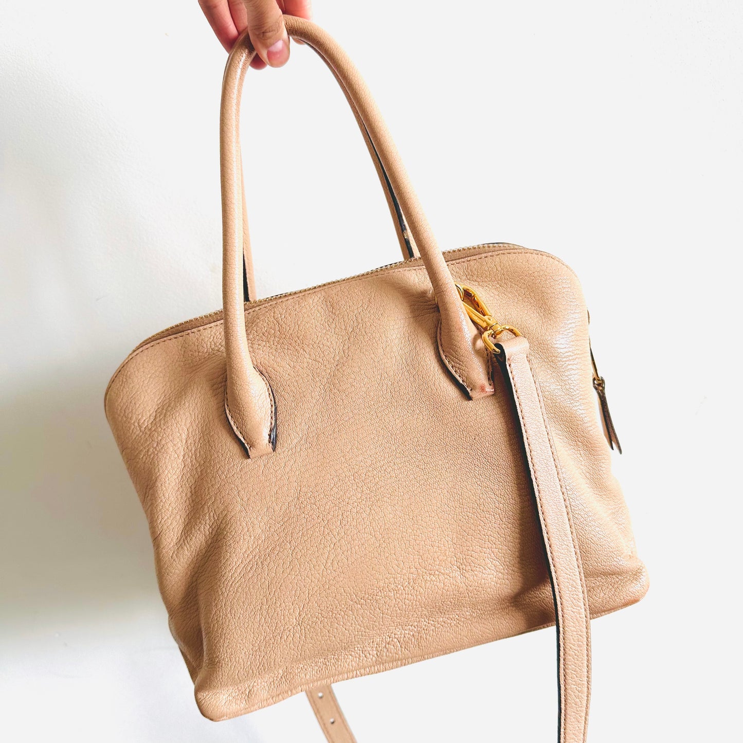 Miu Miu Blush Powder Pink GHW Classic Logo Leather Shopper Shoulder Sling Tote Bag