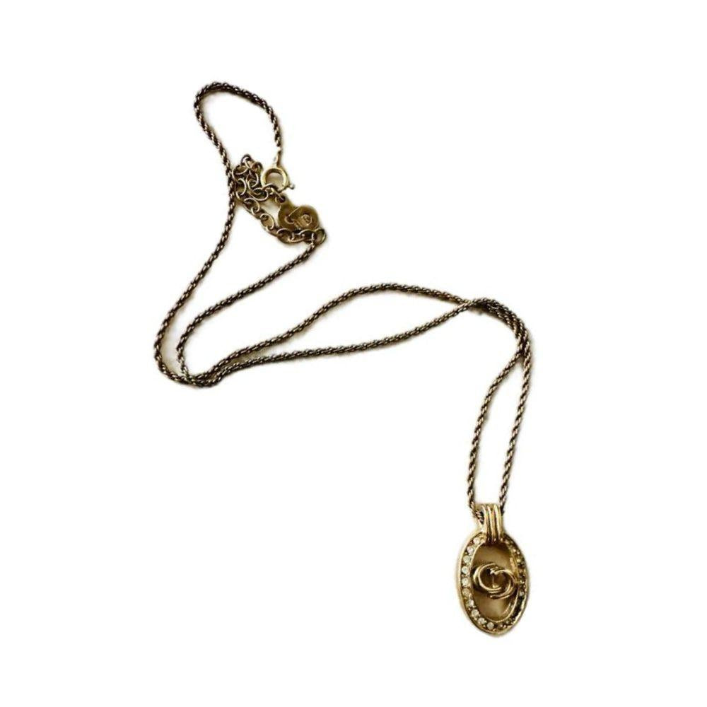 Christian Dior Vintage Oval CD Crystal Medallion Pendant Necklace
