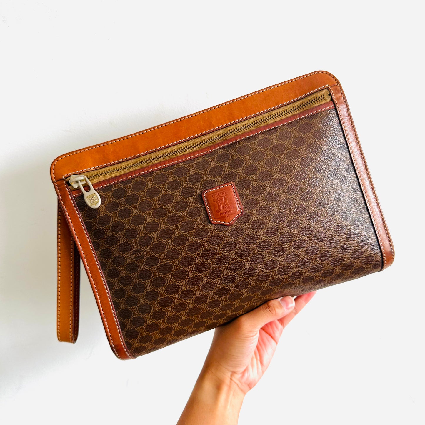Celine Triomphe Macadam Monogram Logo GHW Vintage Clutch Pouch Case