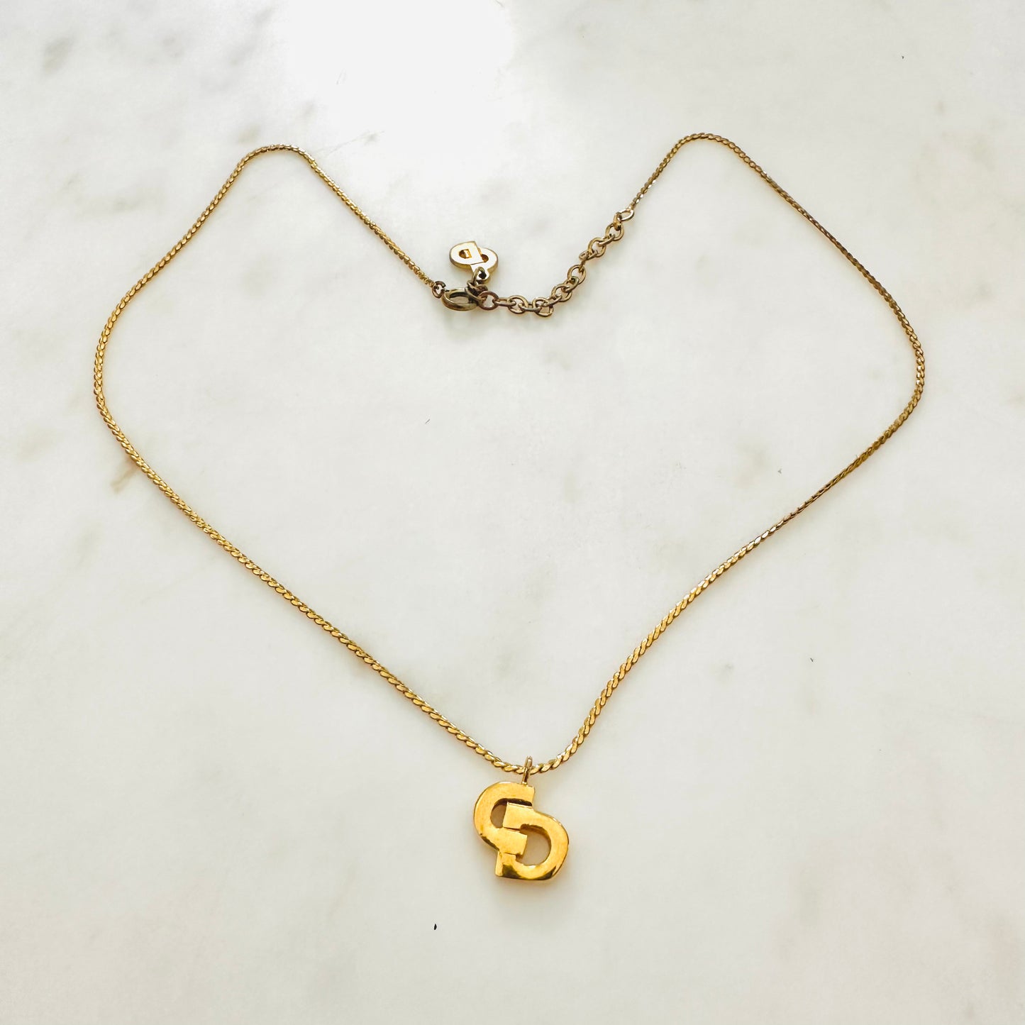 Christian Dior CD Monogram Logo Signature Classic Gold Vintage Necklace