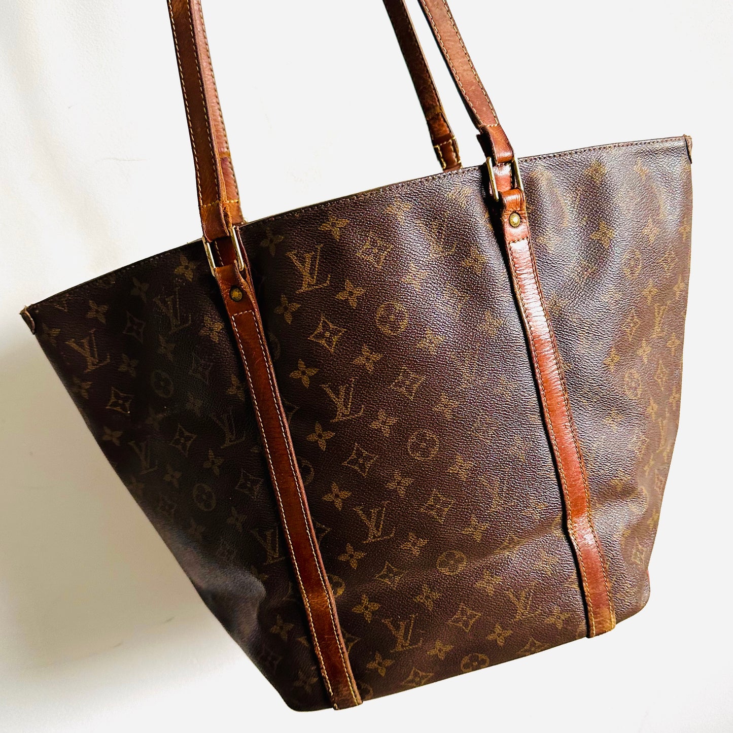 Louis Vuitton LV Sac Shopping Monogram Logo Vintage Shopper Shoulder Tote Bag