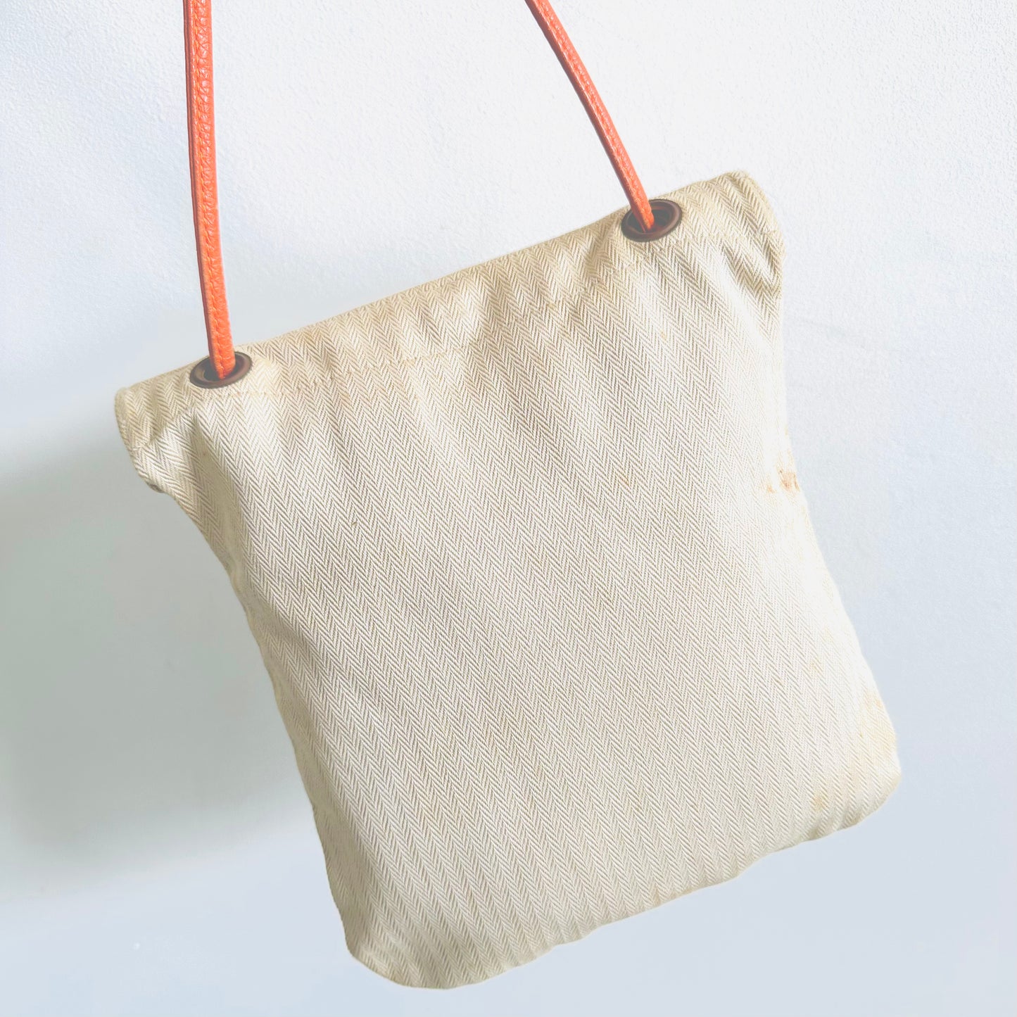 Hermes Aline PM White Toile & Orange Leather Sellier Grooming Shoulder Sling Bag
