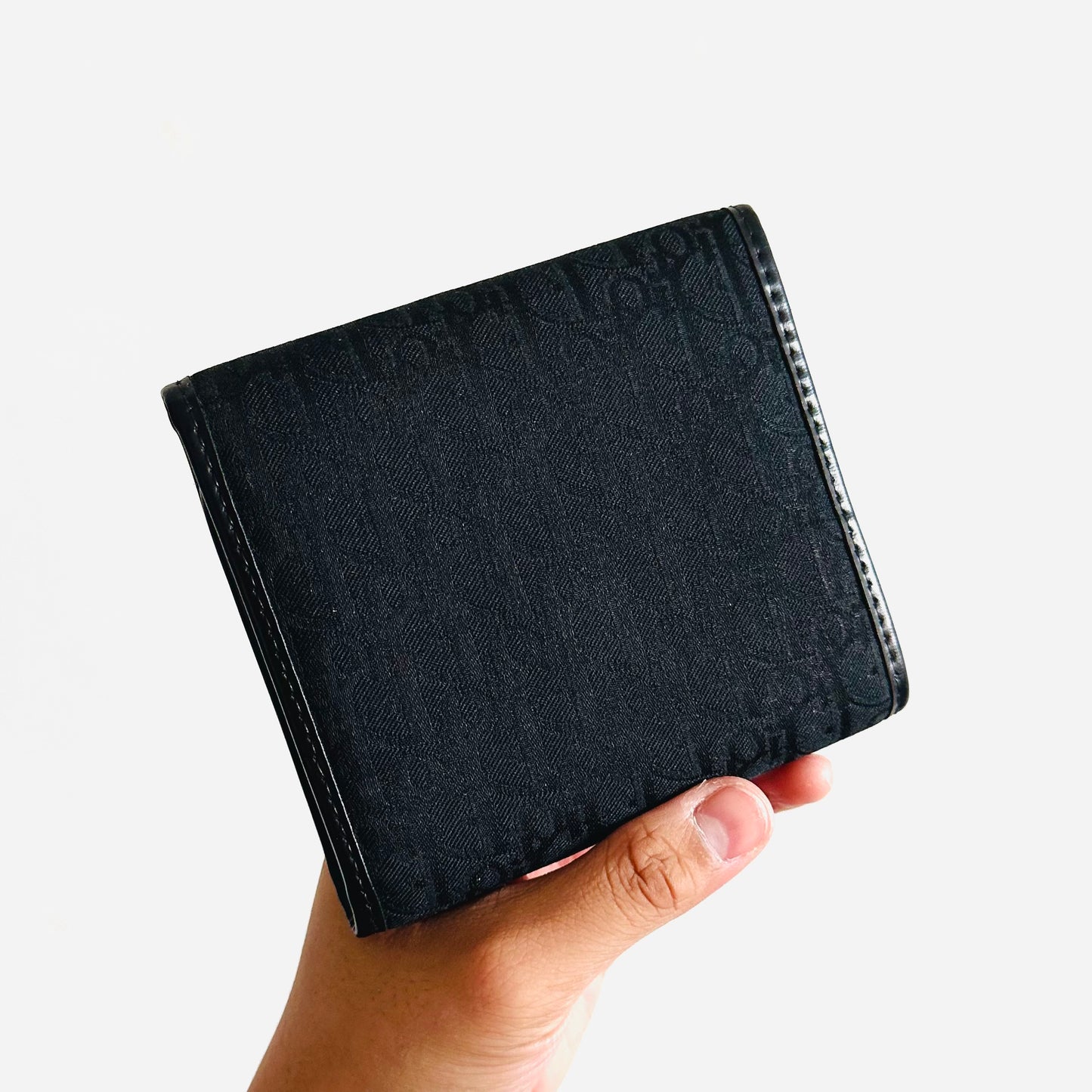 Christian Dior CD Black GHW Oblique Monogram Logo Flap Vintage Trifold Compact Wallet