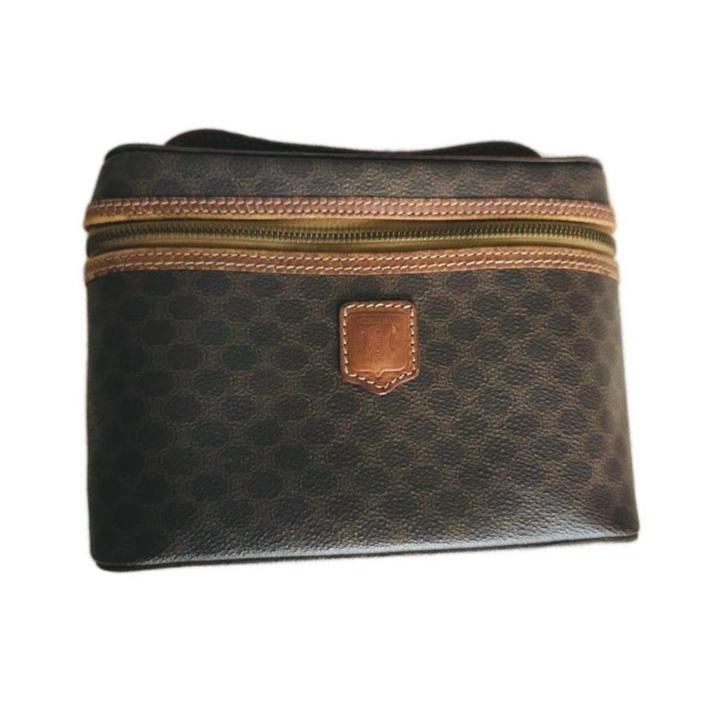 Celine Brown Triomphe Monogram Vanity Case Top Handle Bag