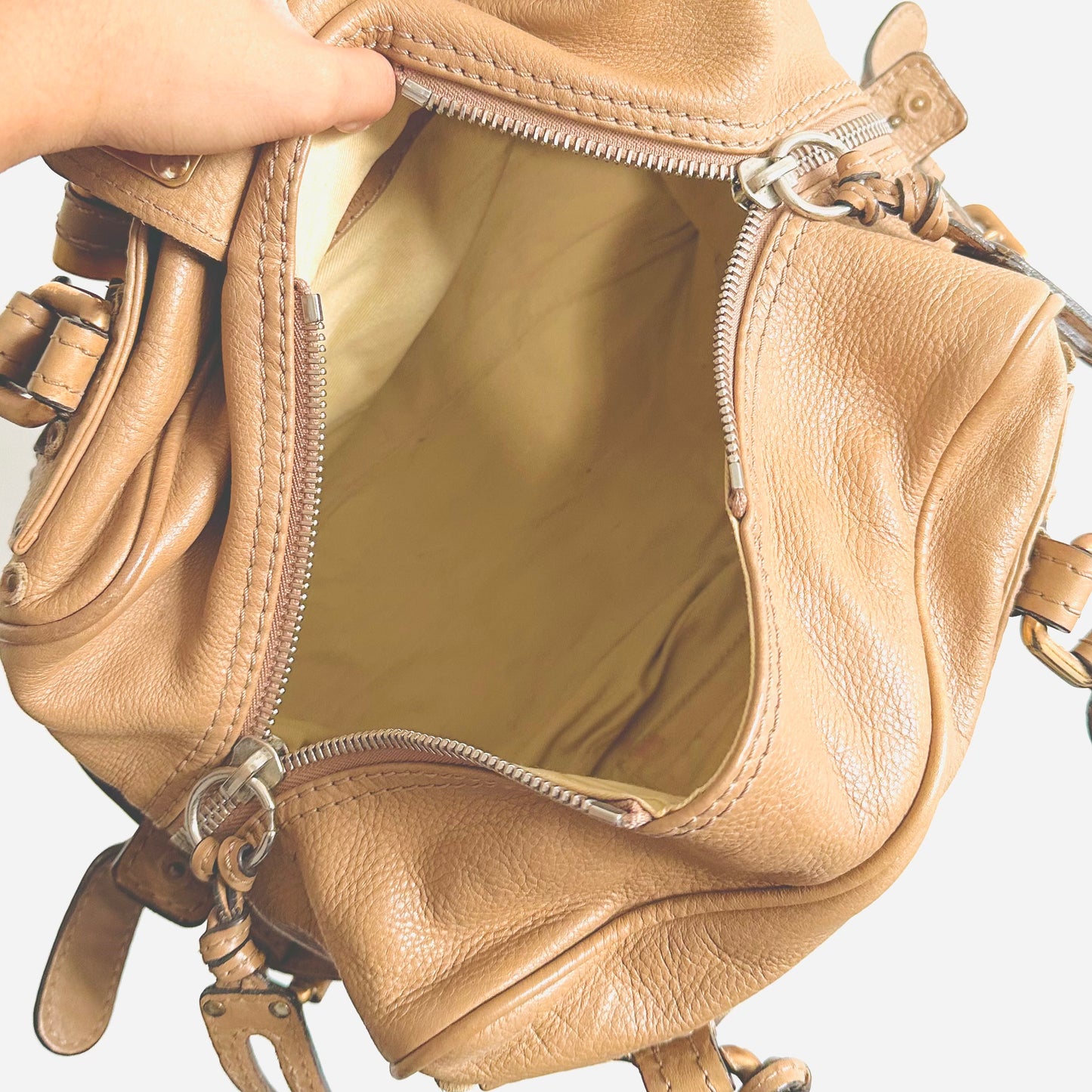 Chloe Paddington Cream Beige Brown GHW Classic Leather Shoulder Tote Bag
