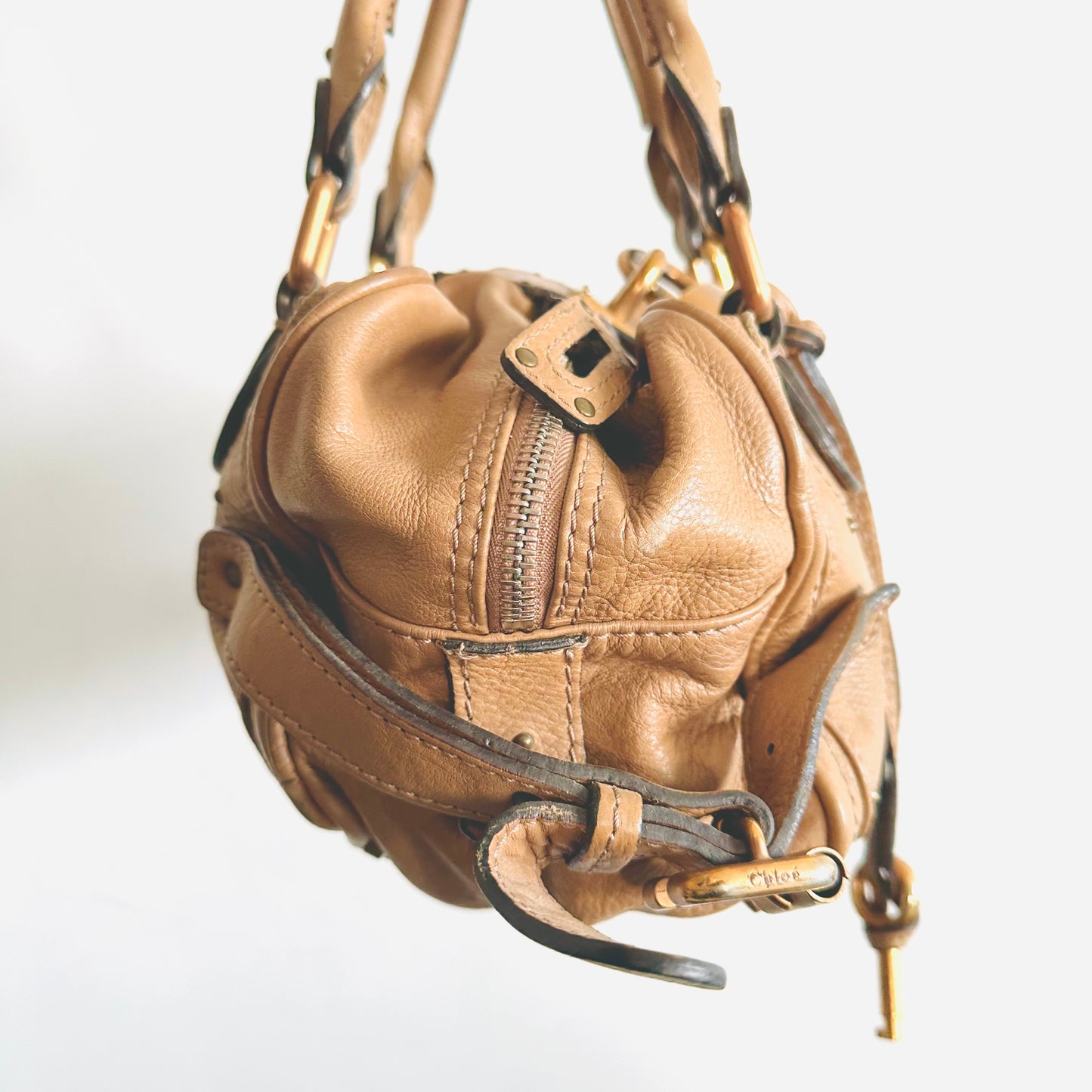 Chloe Paddington Cream Beige Brown GHW Classic Leather Shoulder Tote Bag