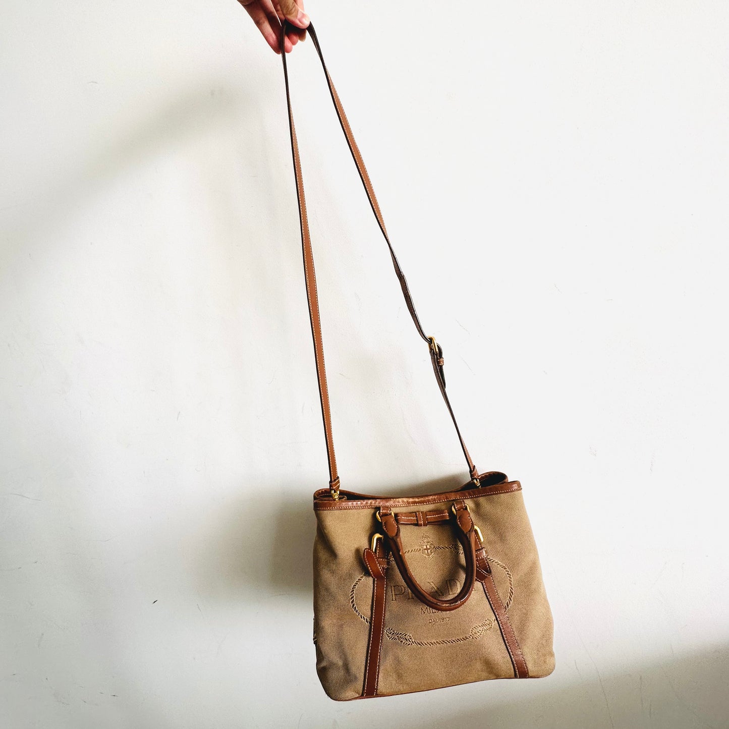 Prada Jacquard Classic Monogram Logo GHW 2-Way Shopper Shoulder Sling Tote Bag