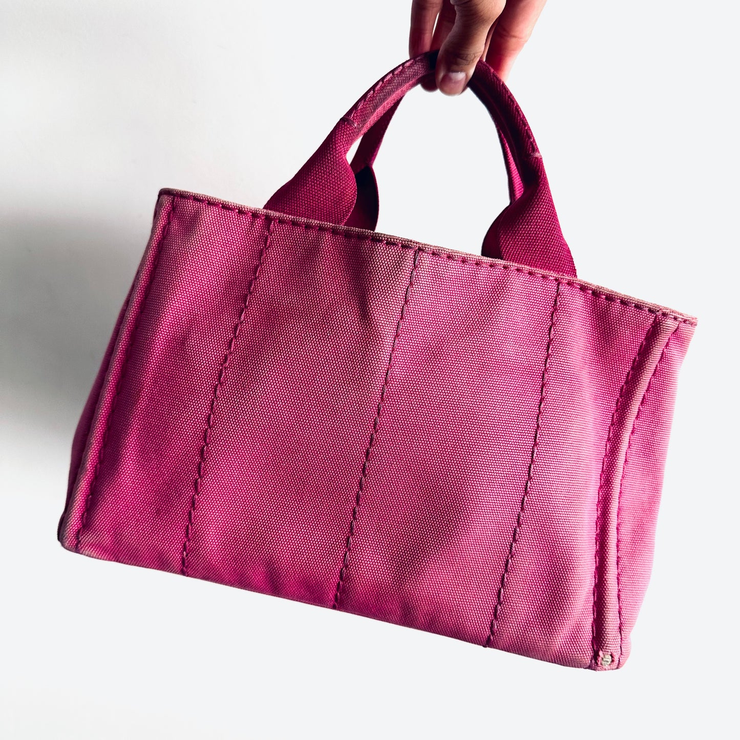 Prada Pink GHW Canapa Classic Logo Small Structured 2-Way Shopper Shoulder Sling Tote Bag
