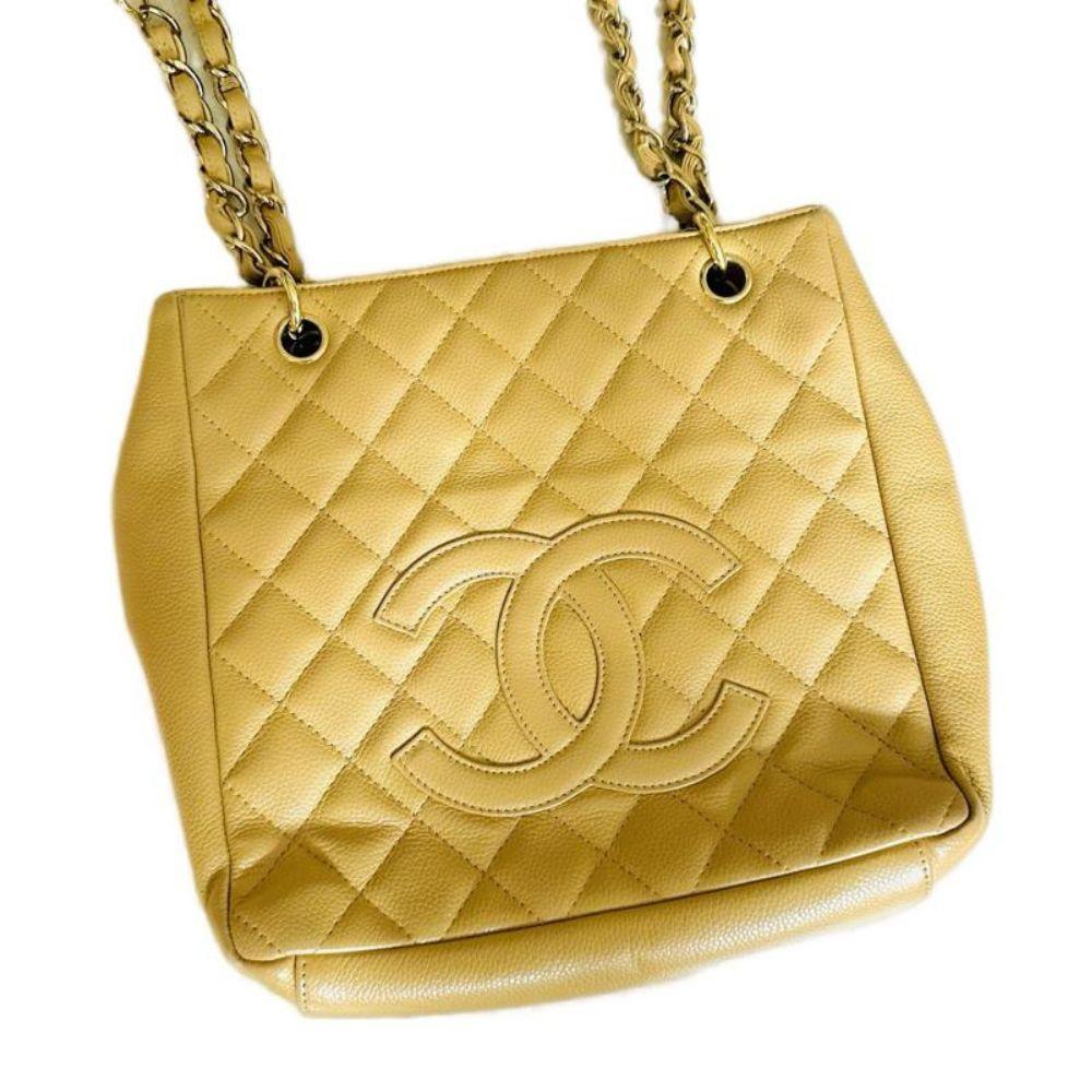 Chanel Beige PST Caviar Leather Petite Shopping Tote Bag