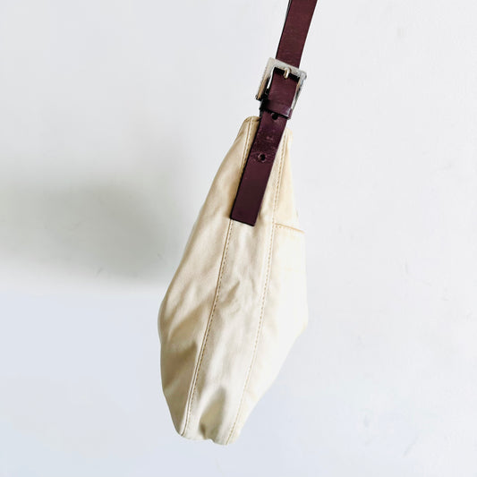 Fendi White / Marble FF Monogram Logo Hobo Baguette Mamma Pochette Flap Shoulder Bag
