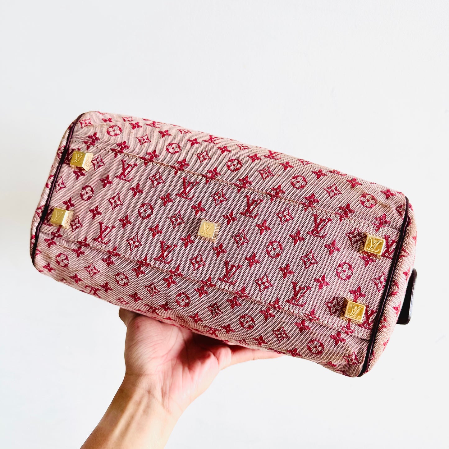 Louis Vuitton LV Josephine PM Mini Lin Pink GHW Monogram Logo Speedy Boston Top Handle Bag
