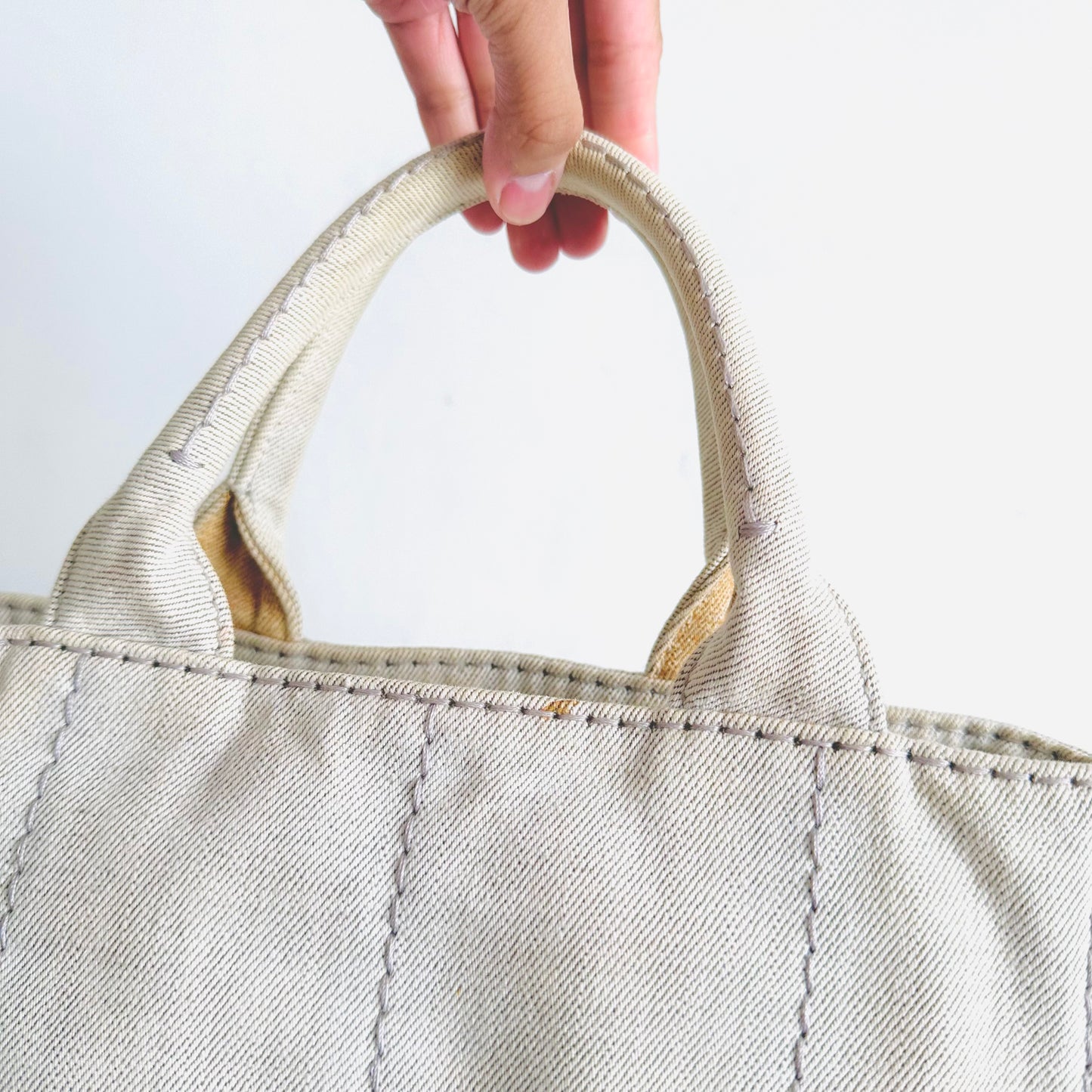 Prada Off White Canapa Small Classic Logo Structured Shopper Tote Bag