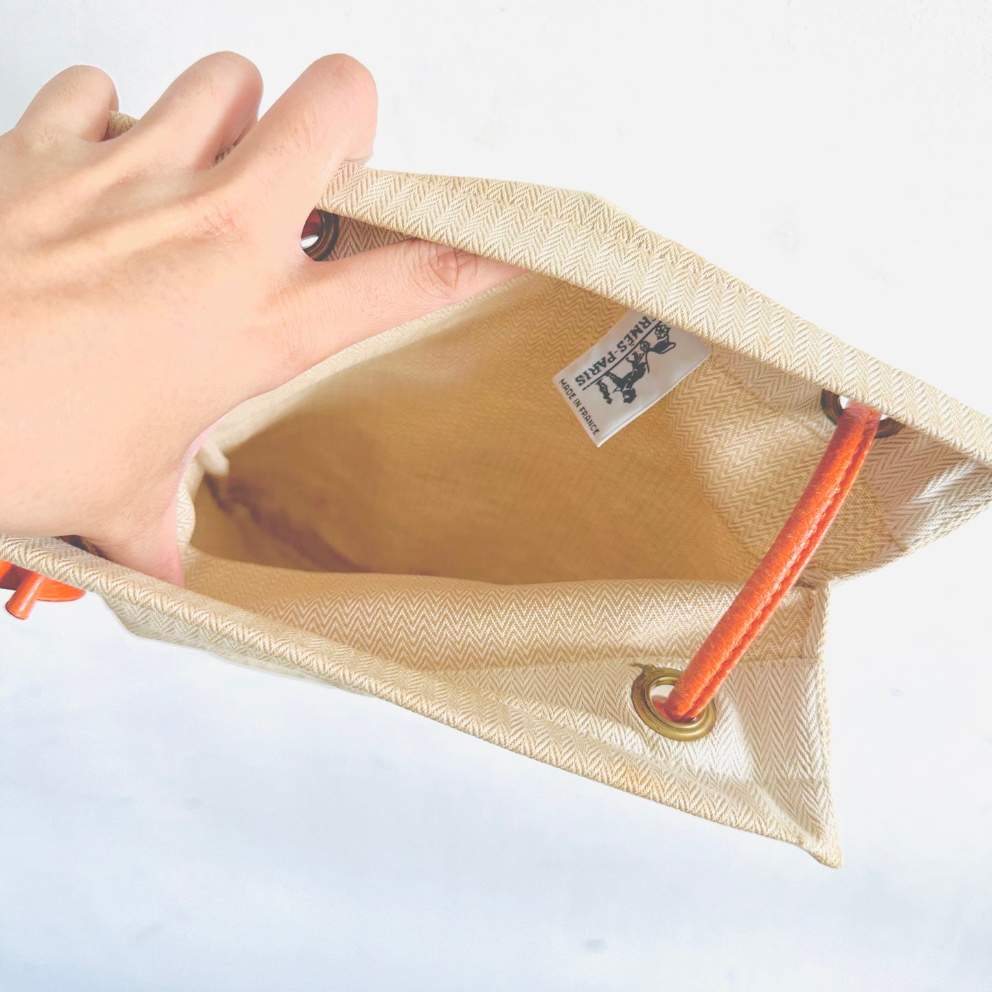 Hermes Aline PM White Toile & Orange Leather Sellier Grooming Shoulder Sling Bag
