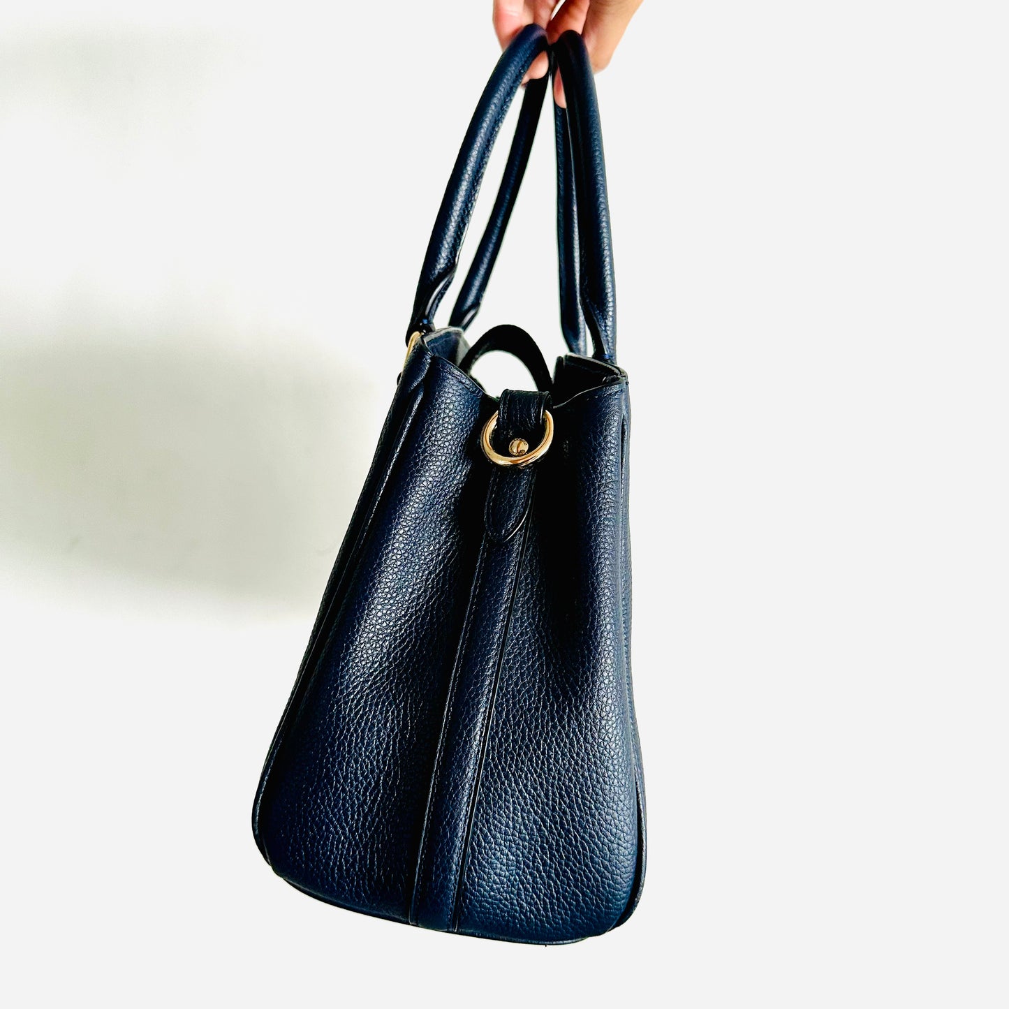 Coach Navy Blue GHW Empire Carryall 2-Way Top Handle Shoulder Sling Pebbled Leather Tote Bag