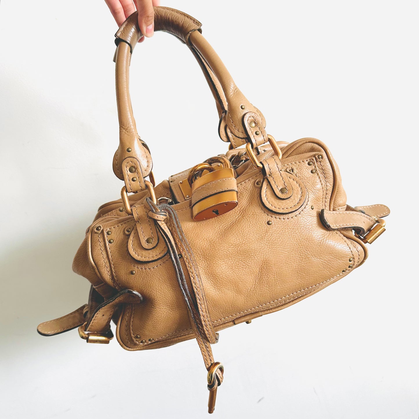Chloe Paddington Cream Beige Brown GHW Classic Leather Shoulder Tote Bag
