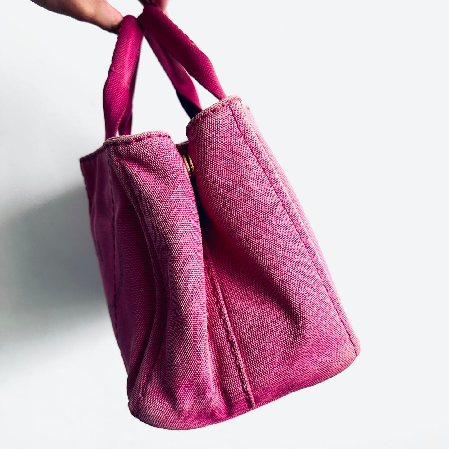 Prada Pink GHW Canapa Classic Logo Small Structured 2-Way Shopper Shoulder Sling Tote Bag