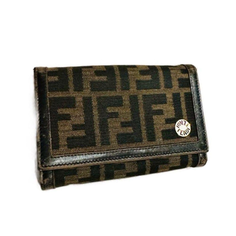 Fendi Brown Zucca FF Logo Compact Wallet