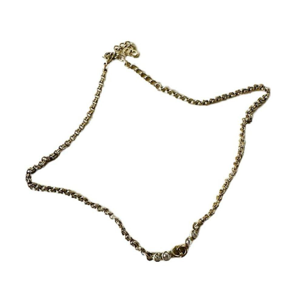 Christian Dior Crystal Bezels "CD" Station Necklace