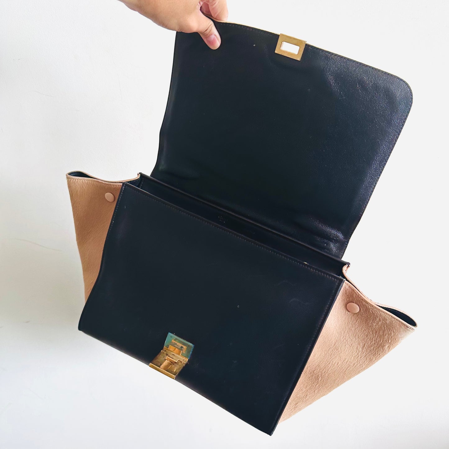 Celine Trapeze Phantom Medium Tricolour GHW Flap Top Handle Shoulder Sling Bag