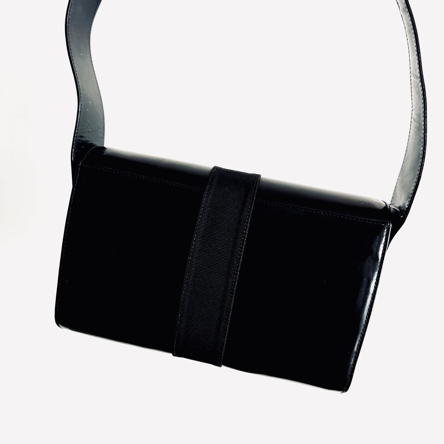 Salvatore Ferragamo Vara Black Bow Patent Leather Flap Hobo Shoulder Sling Bag