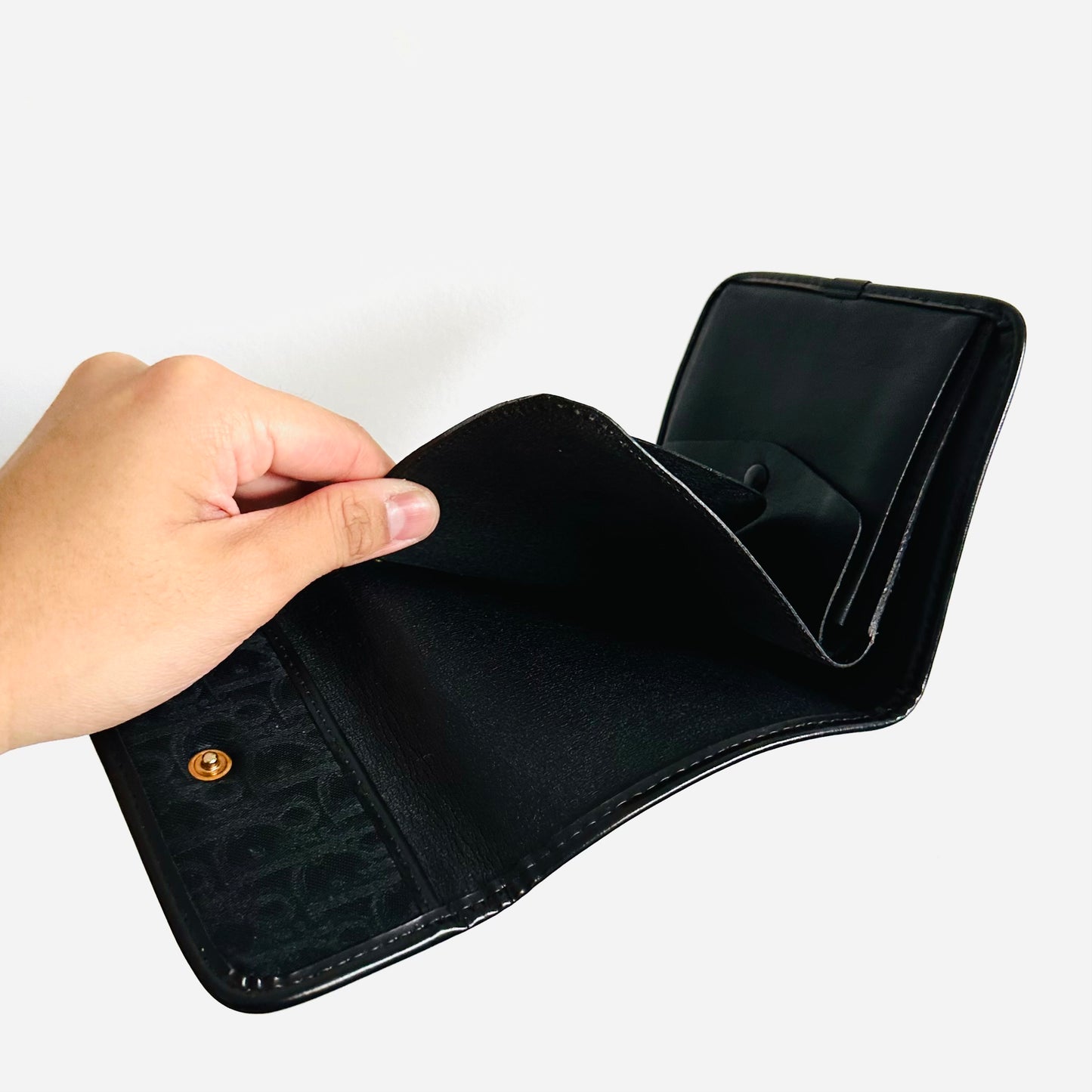 Christian Dior CD Black GHW Oblique Monogram Logo Flap Vintage Trifold Compact Wallet
