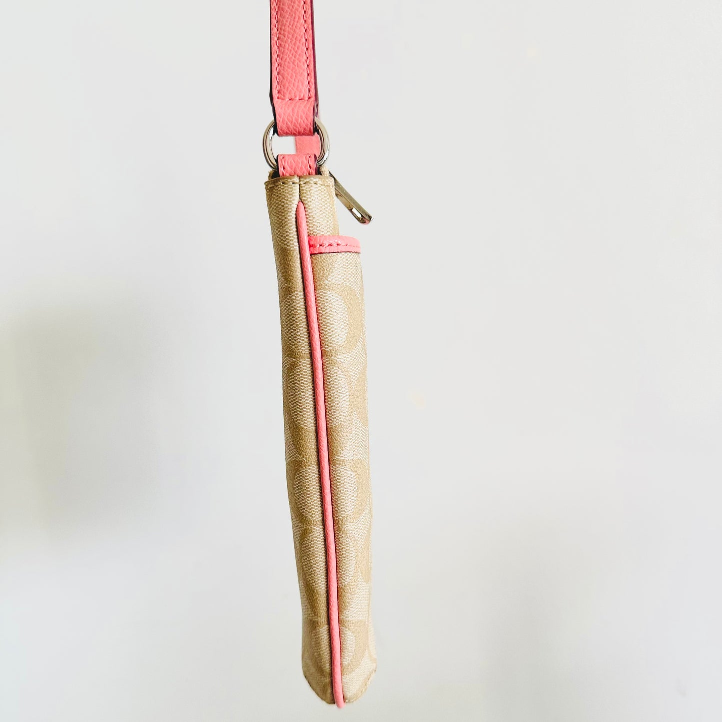 Coach Signature Monogram / Bubblegum Pink Leather North / South Shoulder Sling Bag