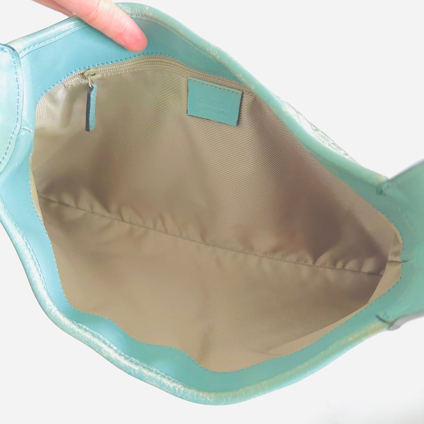 Gucci Jackie Teal GG Monogram Logo Suede & Leather Hobo Vintage Shoulder Bag