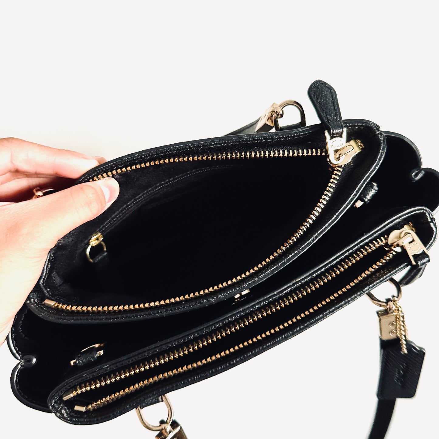 Coach Black GHW Christie Satchel Carryall 2-Way Top Handle Shoulder Sling Crossgrain Leather Tote Bag