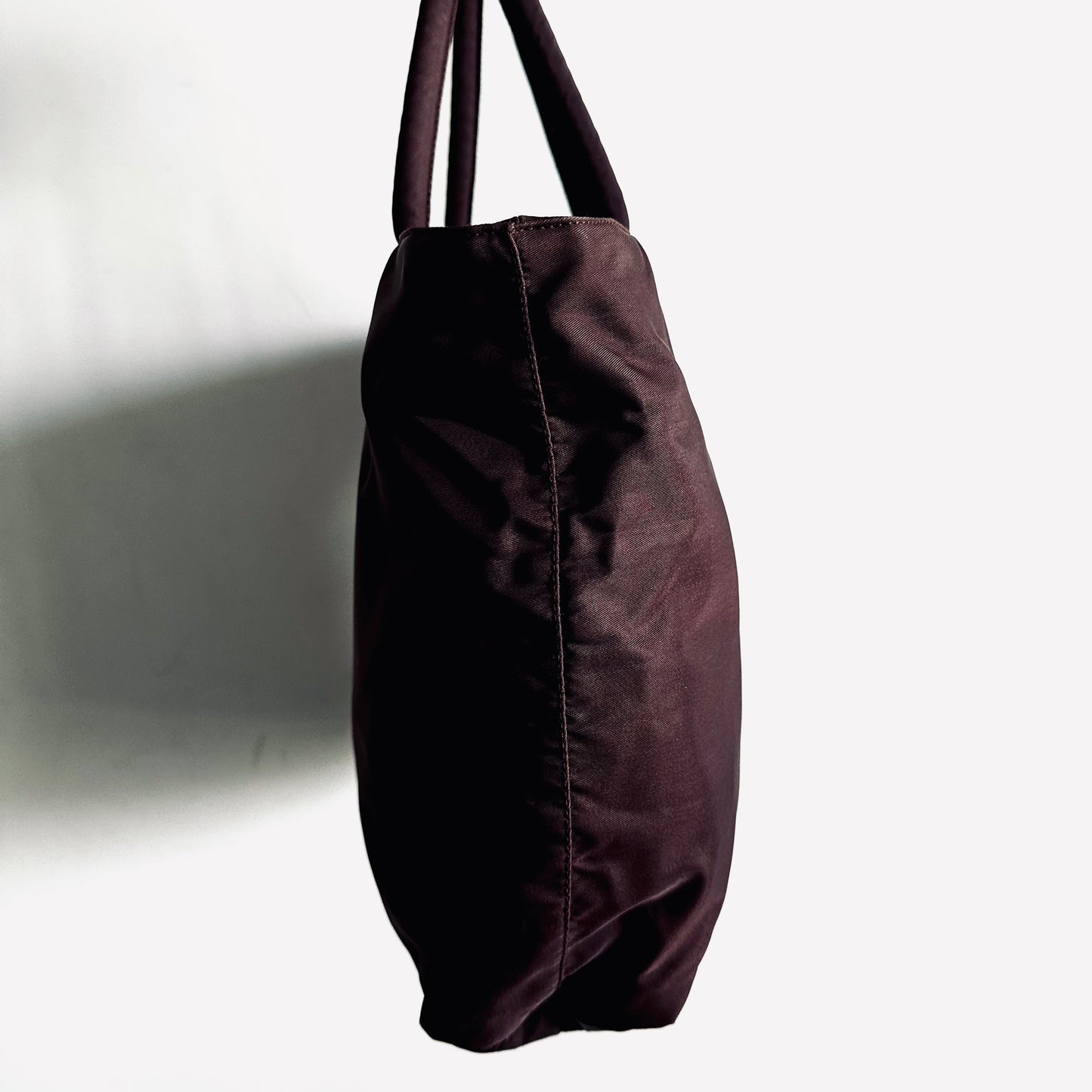 Prada Maroon Burgundy Red Classic Logo Nylon Shopper Zip Tote Bag