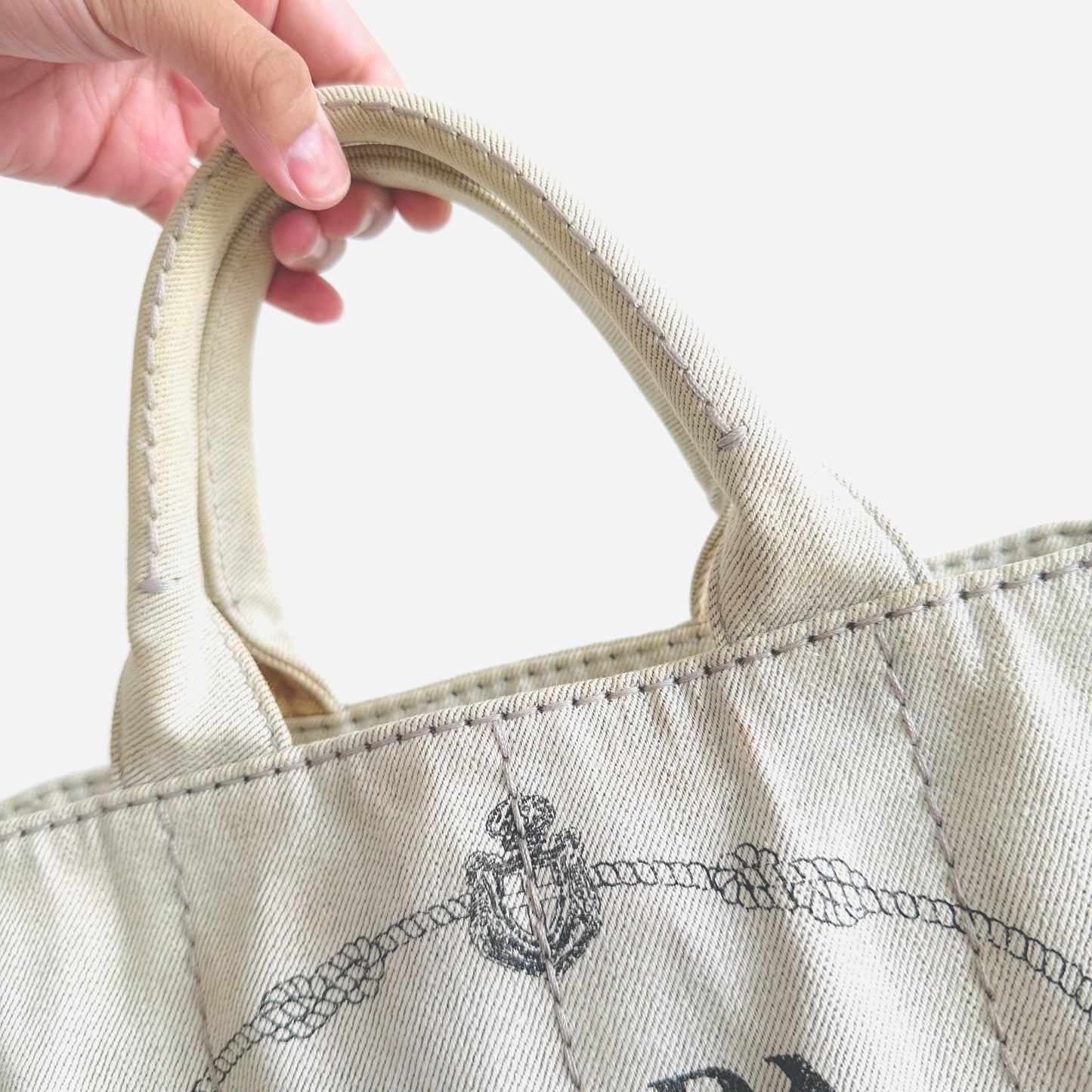 Prada Off White Canapa Small Classic Logo Structured Shopper Tote Bag
