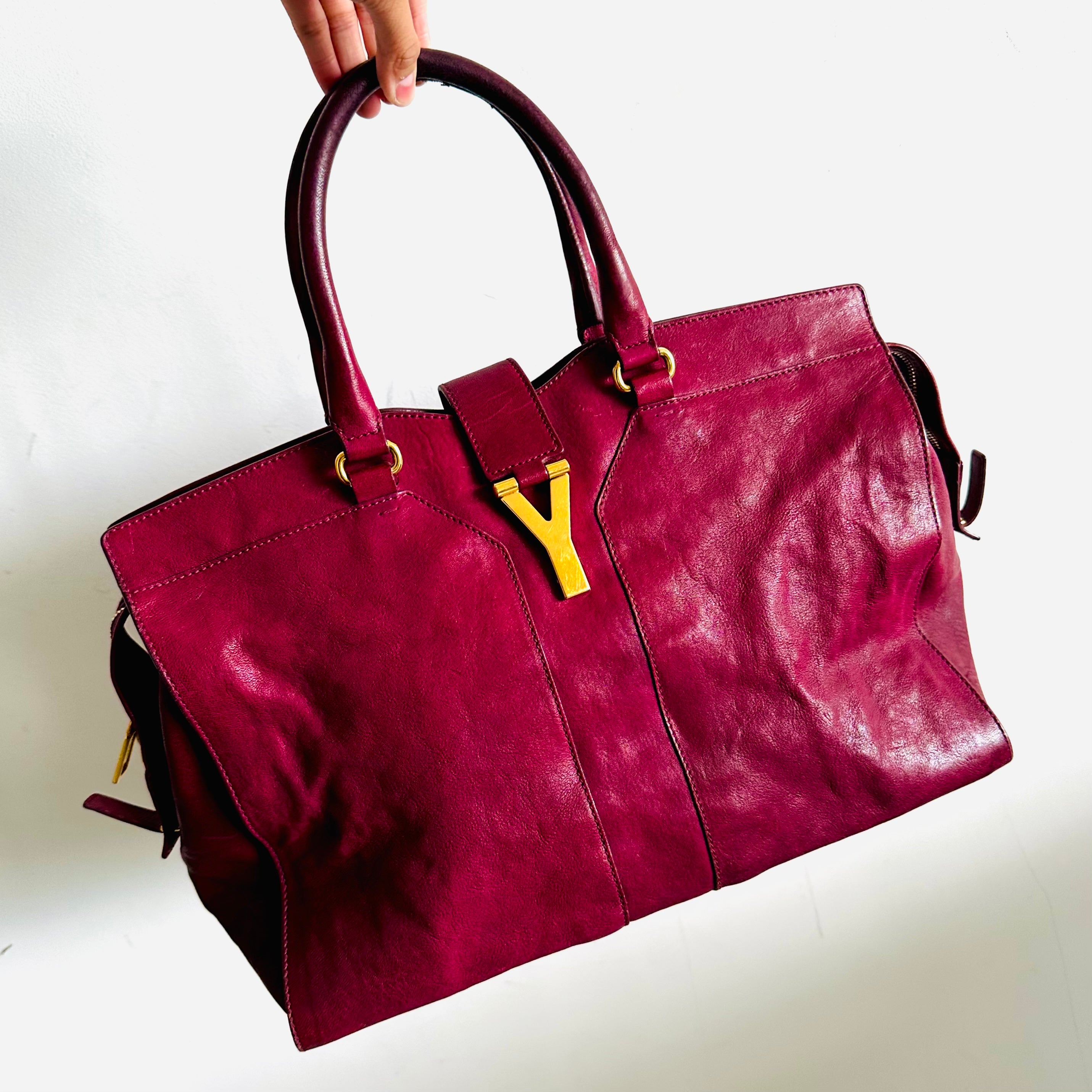 Saint Laurent Paris Baby Cabas Shoulder Bag Bordeaux Red with Storage bag