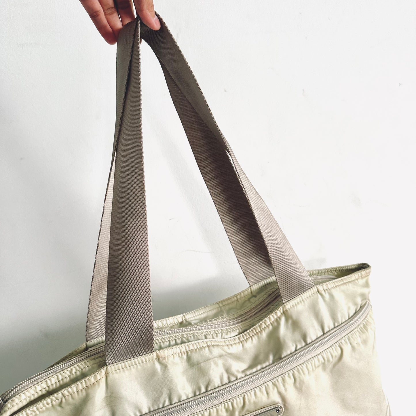 Prada Cream White Vela Classic Logo Wide Shopper Shoulder Tote Bag
