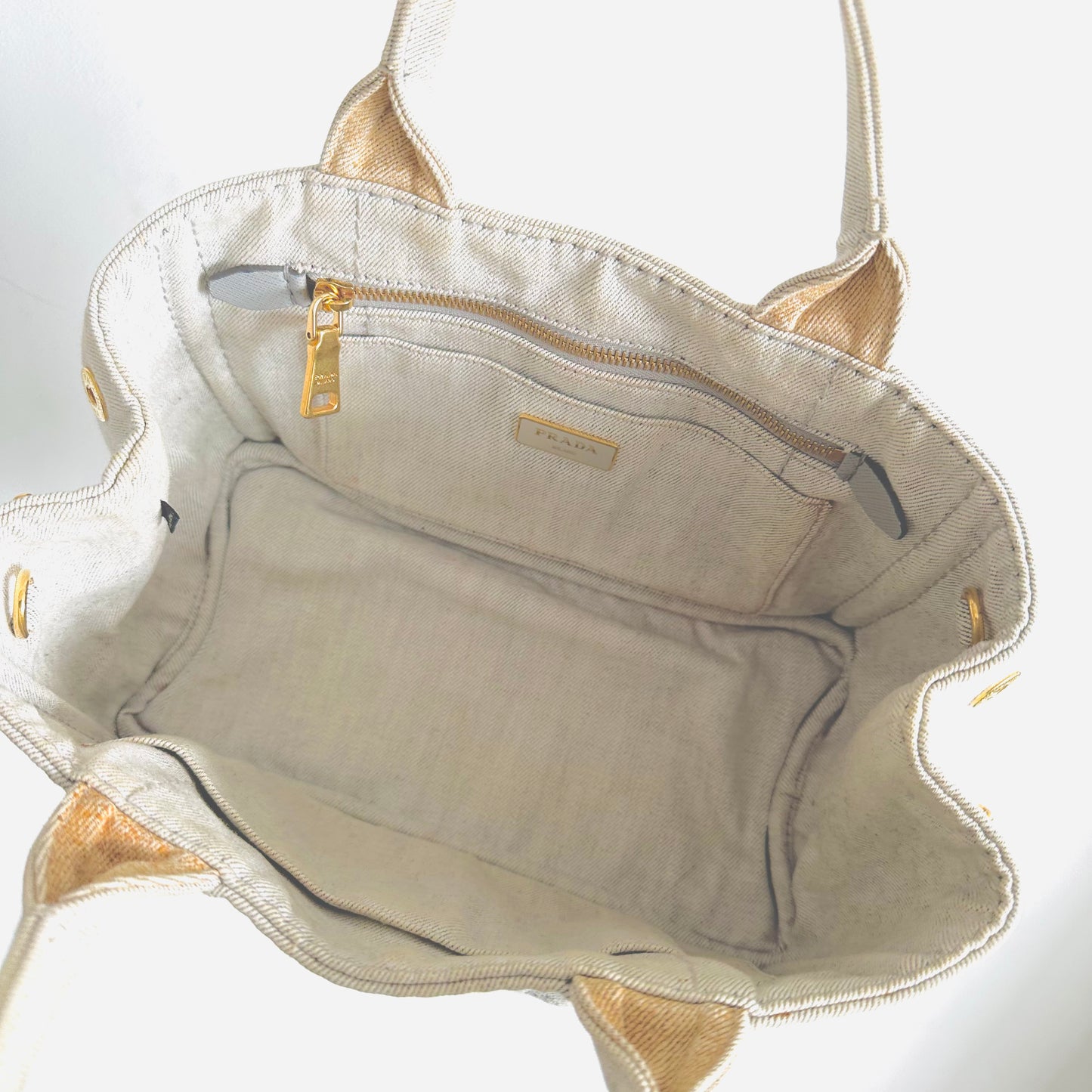 Prada Off White Canapa Small Classic Logo Structured Shopper Tote Bag