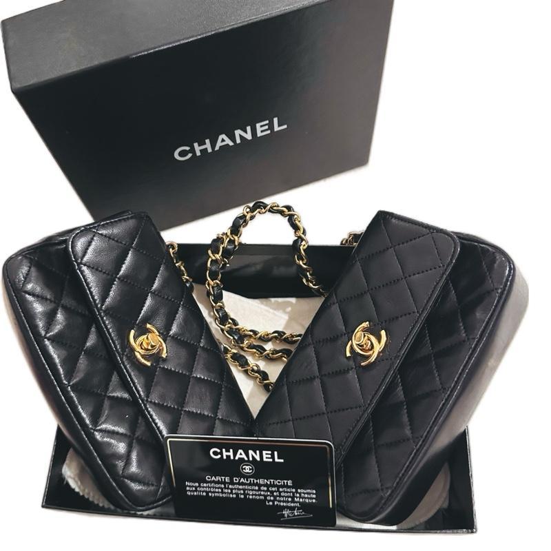 Chanel Black Vintage Twin Classic Flap Chain Bag