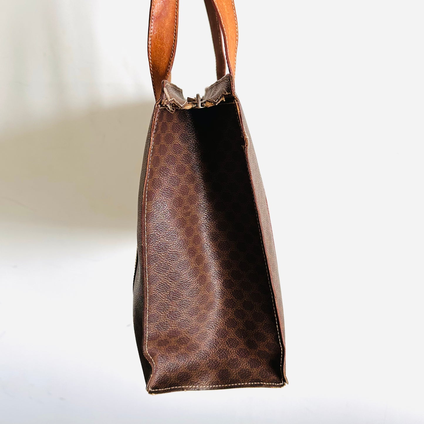 Celine Triomphe Macadam Monogram Logo Vintage Zip Shopper Shoulder Tote Bag