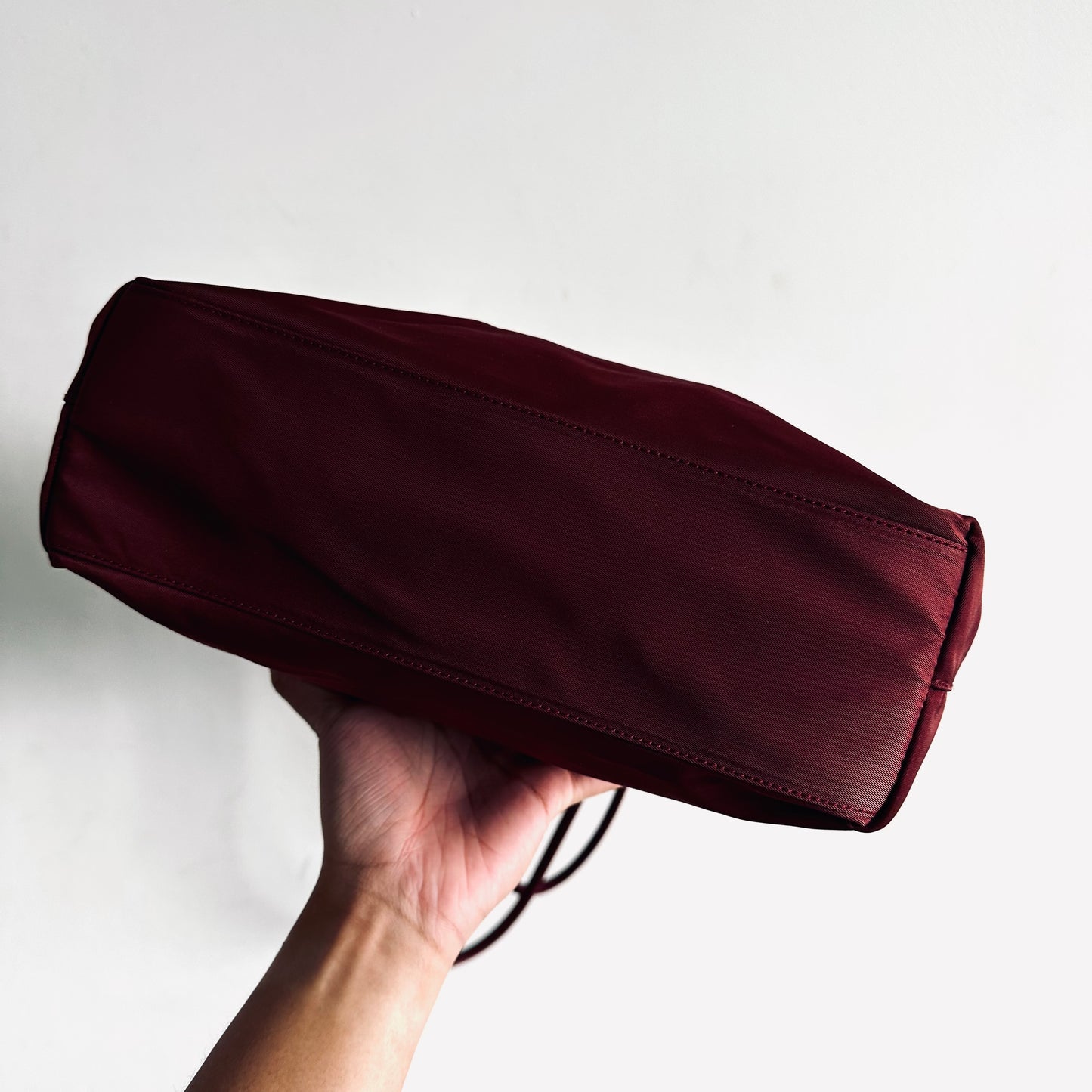 Prada Maroon Burgundy Red Classic Logo Nylon Shopper Zip Shoulder Tote Bag