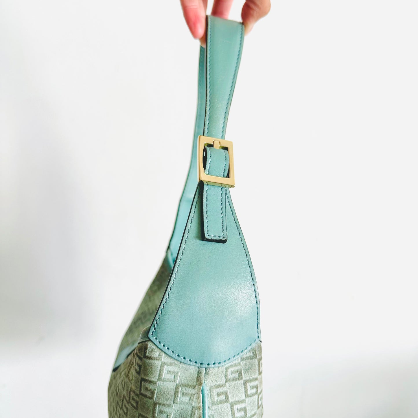 Gucci Jackie Teal GG Monogram Logo Suede & Leather Hobo Vintage Shoulder Bag
