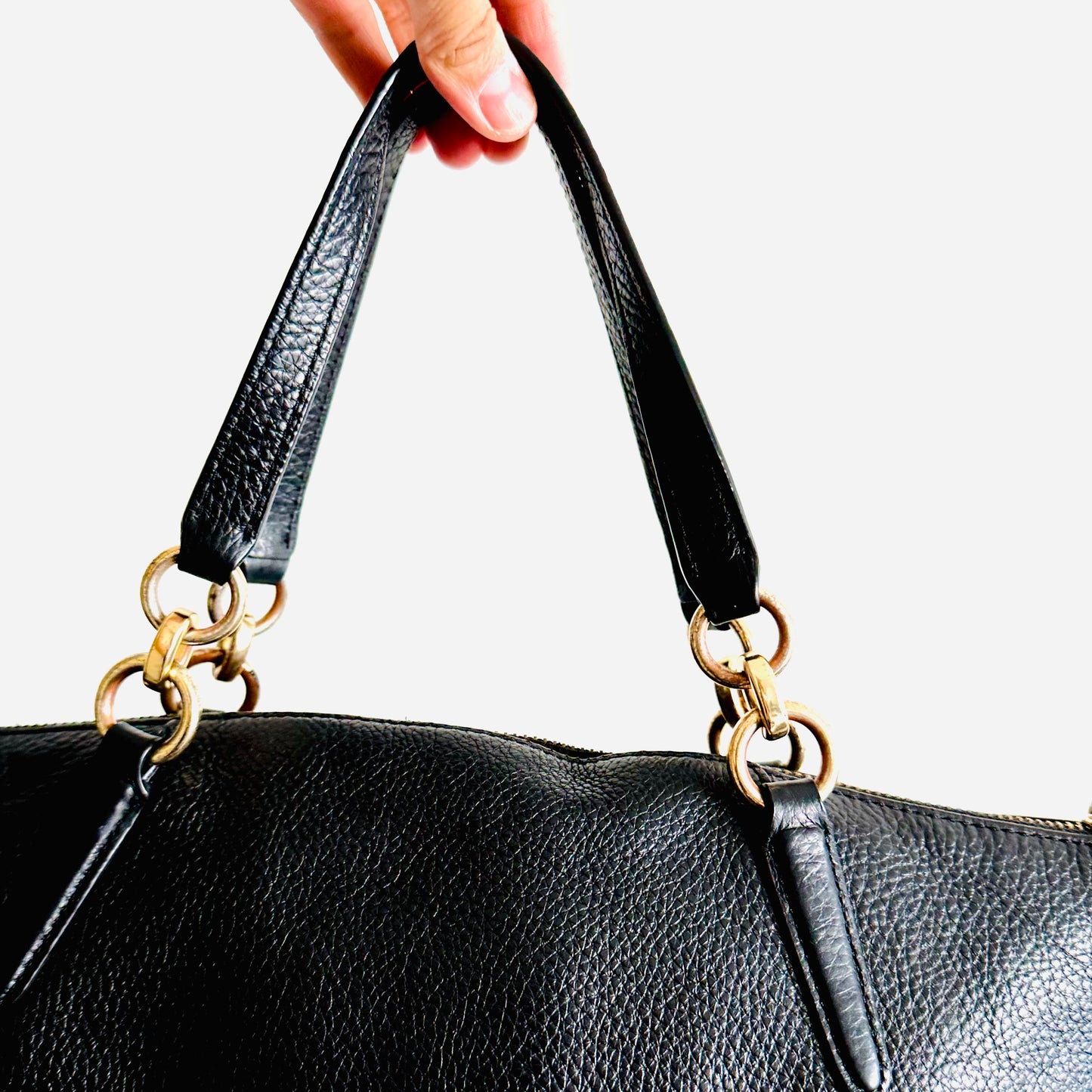 Coach Black GHW Kelsey Satchel 2-Way Top Handle Shoulder Sling Pebbled Leather Bag