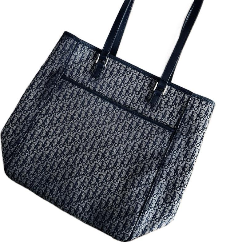 Dior Navy Blue Oblique Shoulder Tote Bag